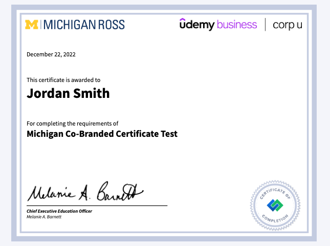michigan ross certificate example