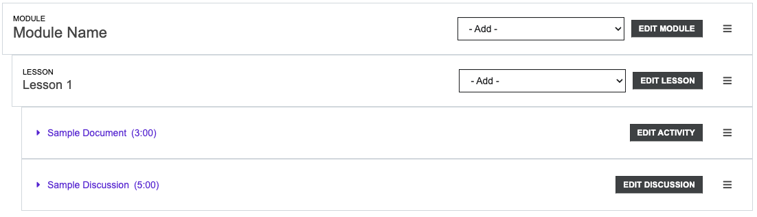 Beispiel für Modul, Lektion, Aktivität