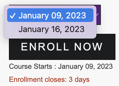 Button „Enroll Now“ (Jetzt einschreiben) auf der Startseite – mehrere Lernteams