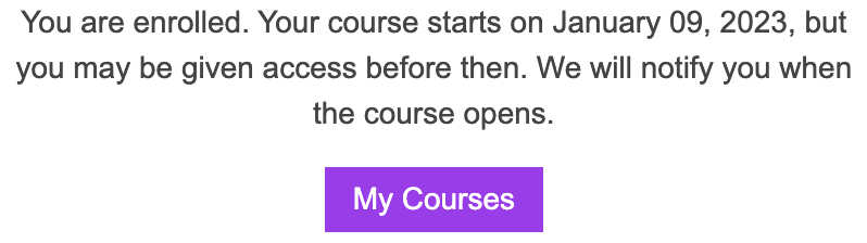 enrollment message on splash page