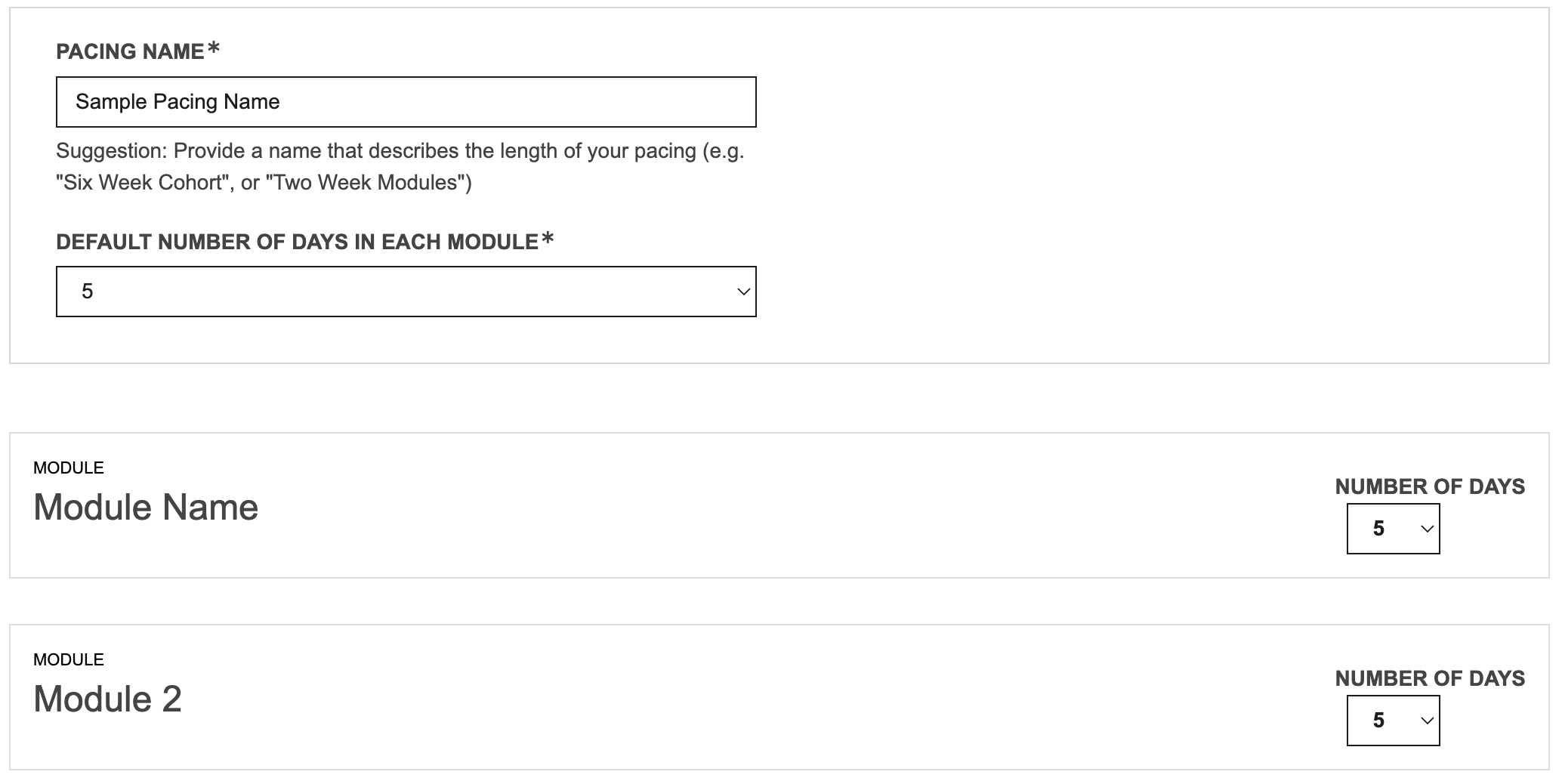 configuration du rythme de cours par module