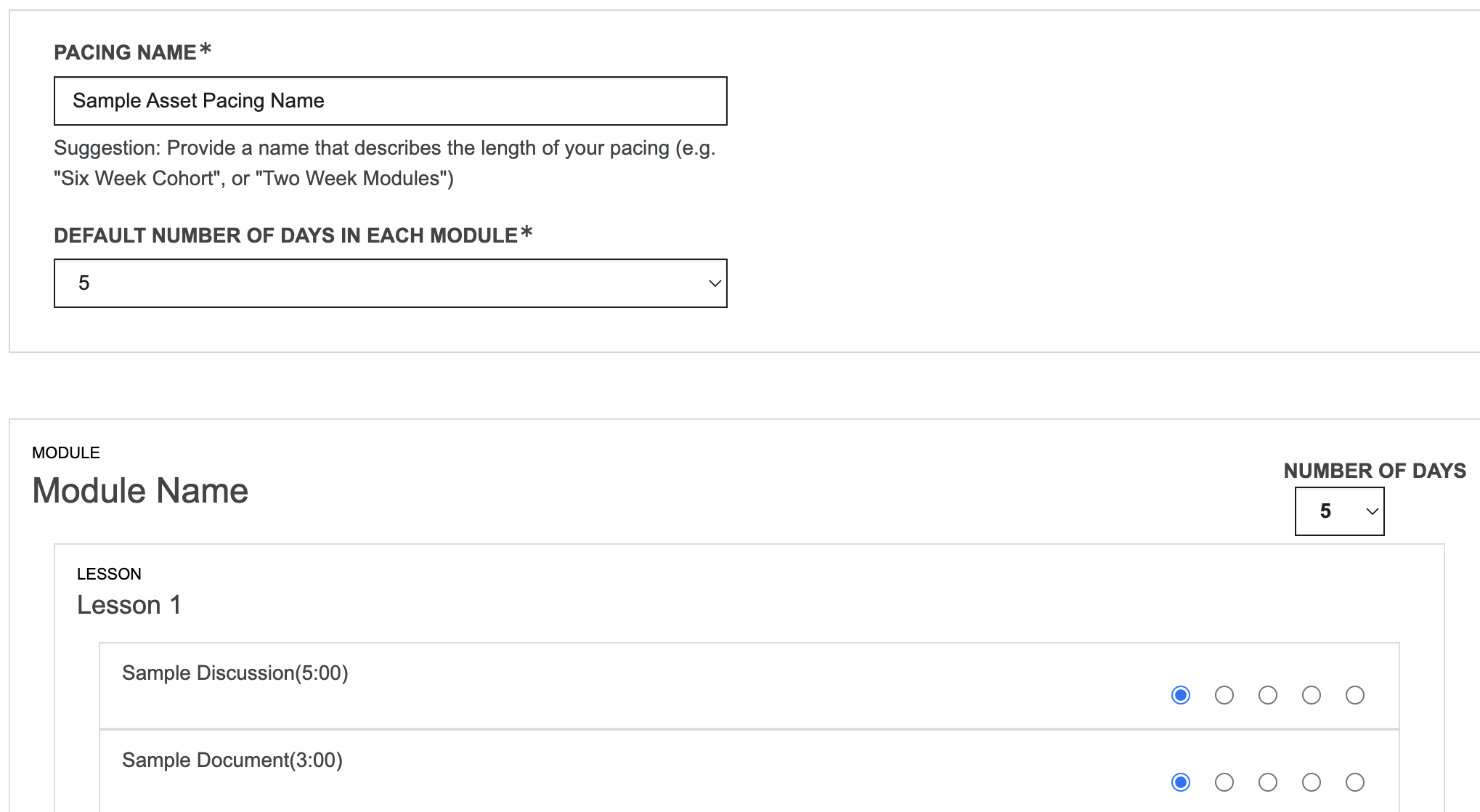 configuration du rythme de cours par ressource