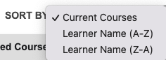 my team my learners sort by dropdown