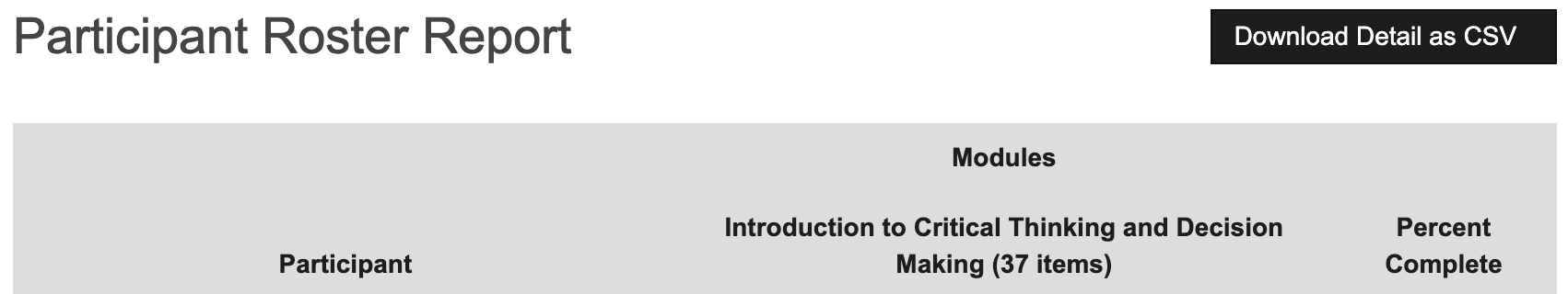 participant roster report csv download button