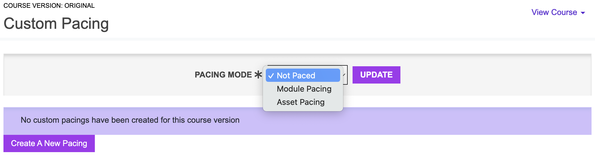 self-paced course pacing configuration
