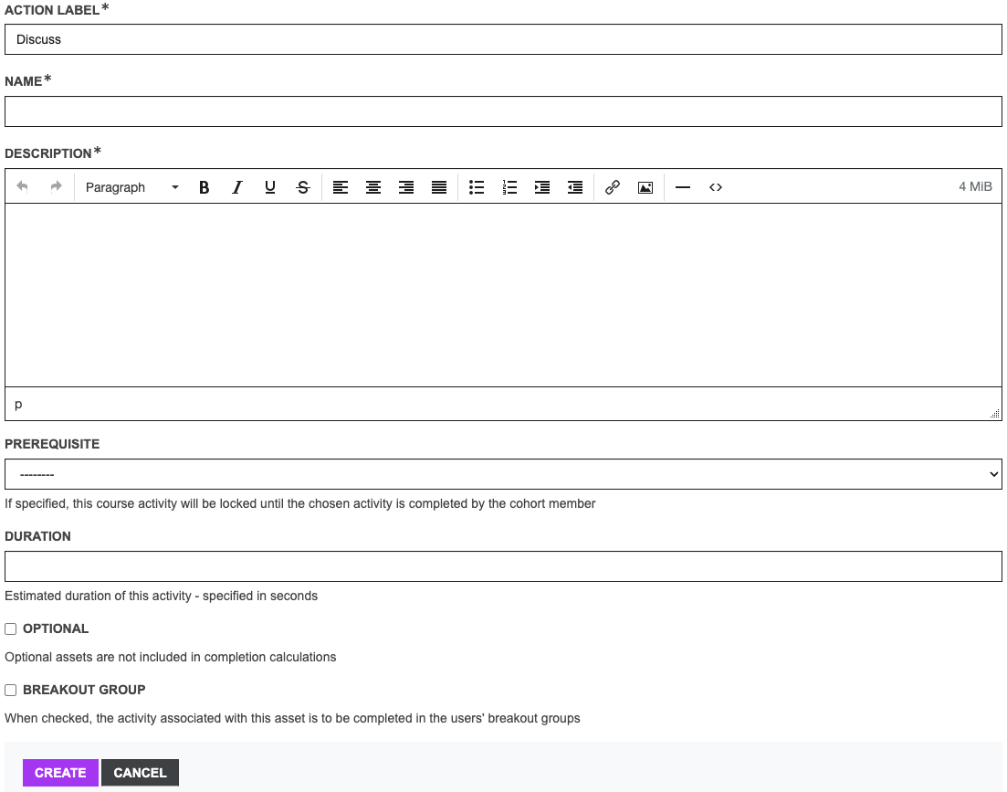 activity configuration page