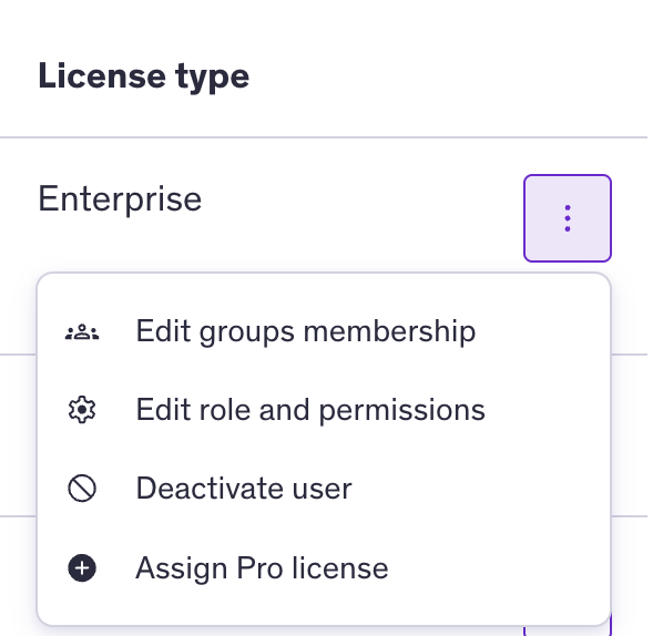 Opção Atribuir licença Pro