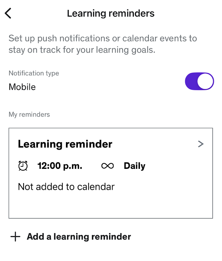 Modifier un rappel d'apprentissage sur mobile