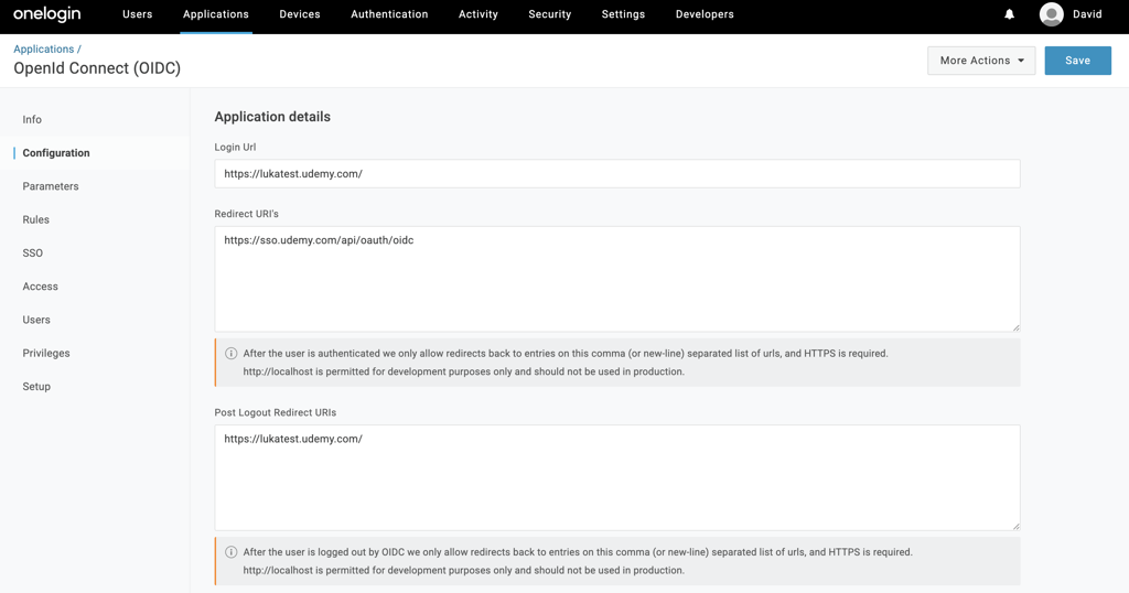 OIDC Configuration tab