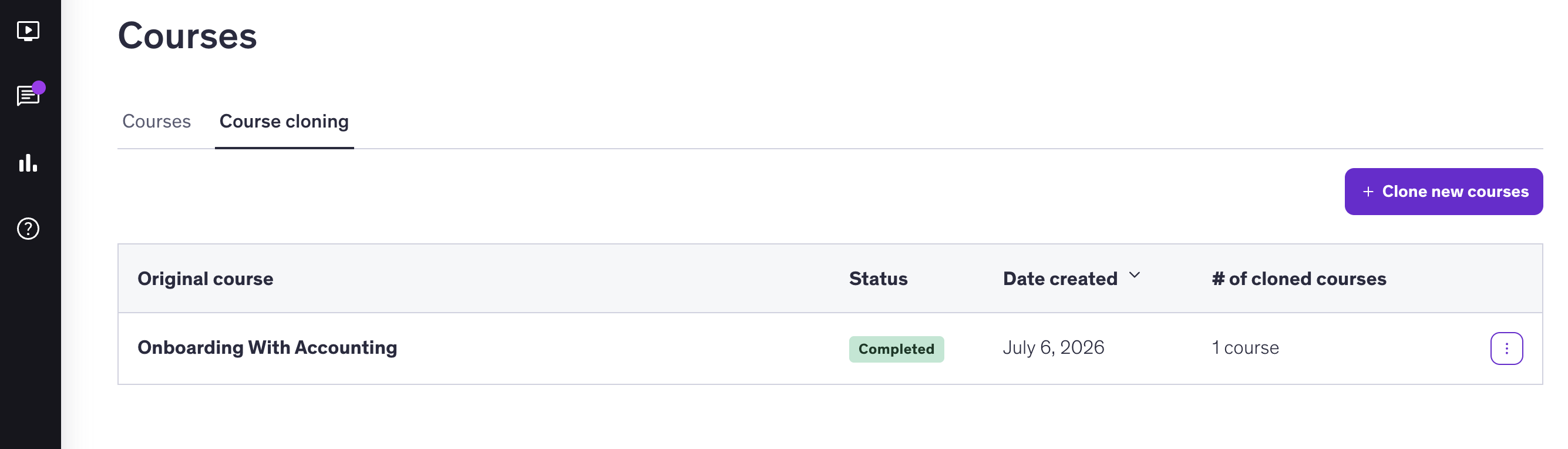 Course cloning tab