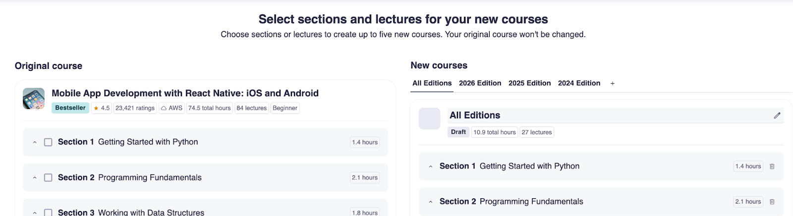 Select courses